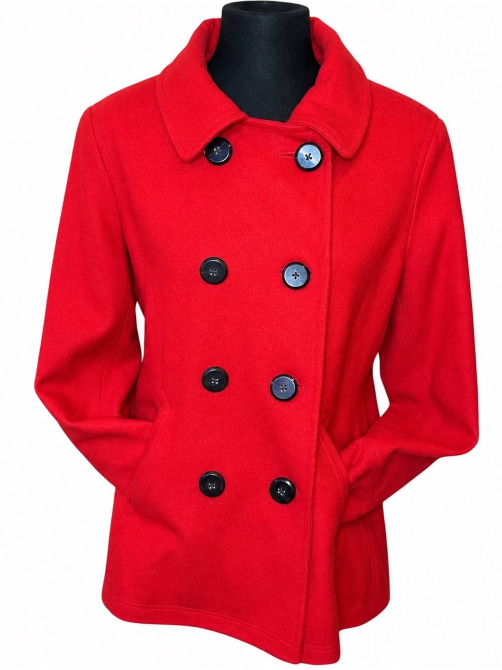 Old Navy Scarlet Red Wool Blend Peacoat | Short Button Front Coat | Size L
